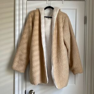 Reversible hooded sherpa cardigan